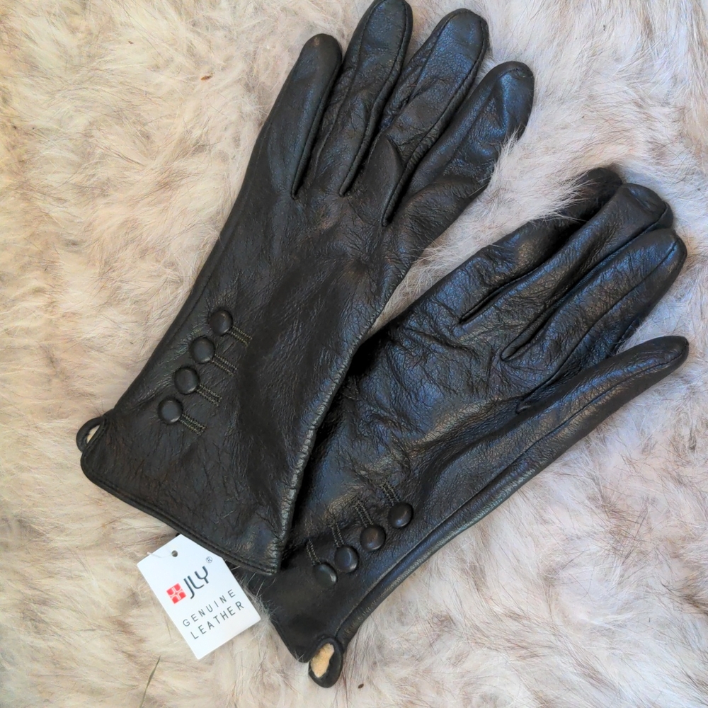 Dark gray/brown leather gloves Sherpa lined